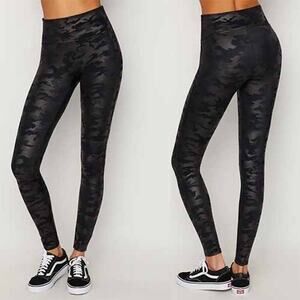 NEW Spanx Faux Leather Camo High Waisted Leggings Women's Matte Black Size: XS